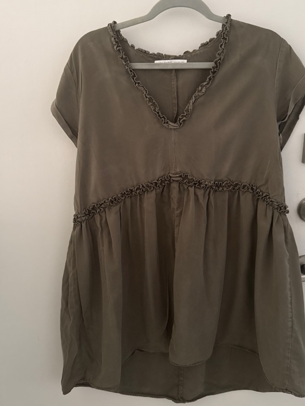 Zara Olive Green Ruffle Trim Tunic